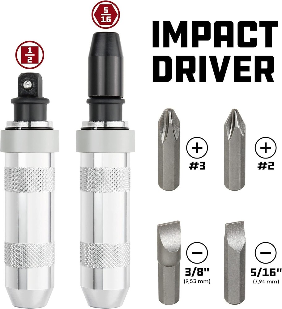 Durable 1/2" Impact Driver Kit with Phillips & Slotted Bits for Rusted Screws