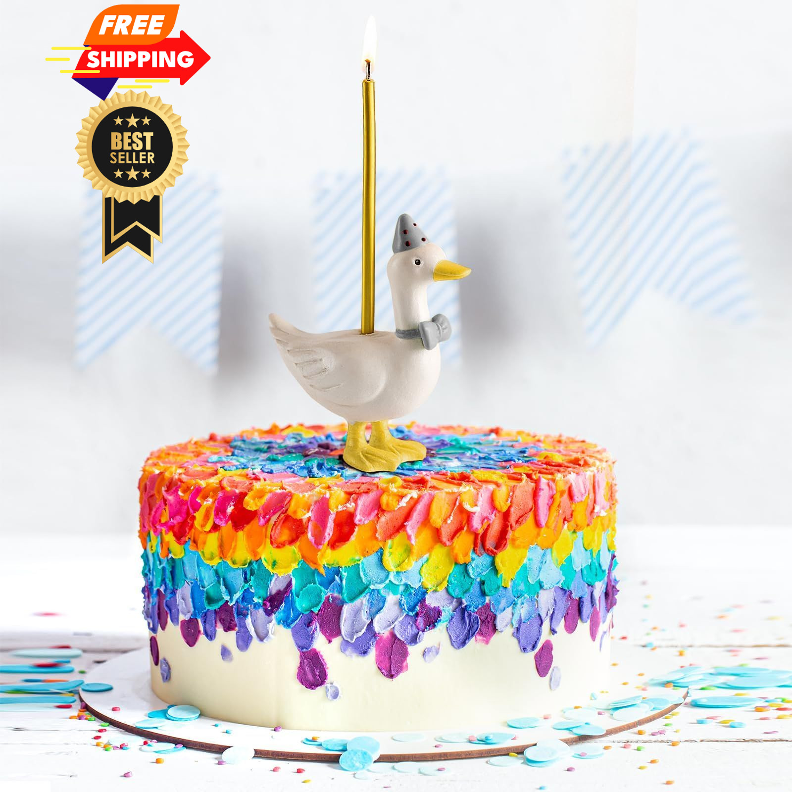 Mumufy Silly Goose Cake Candle Holders with Birthday One Gray