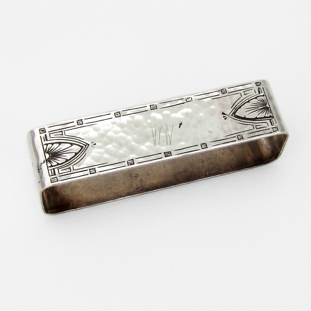 Arts And Crafts Rectangular Napkin Ring Hammered Sterling Silver