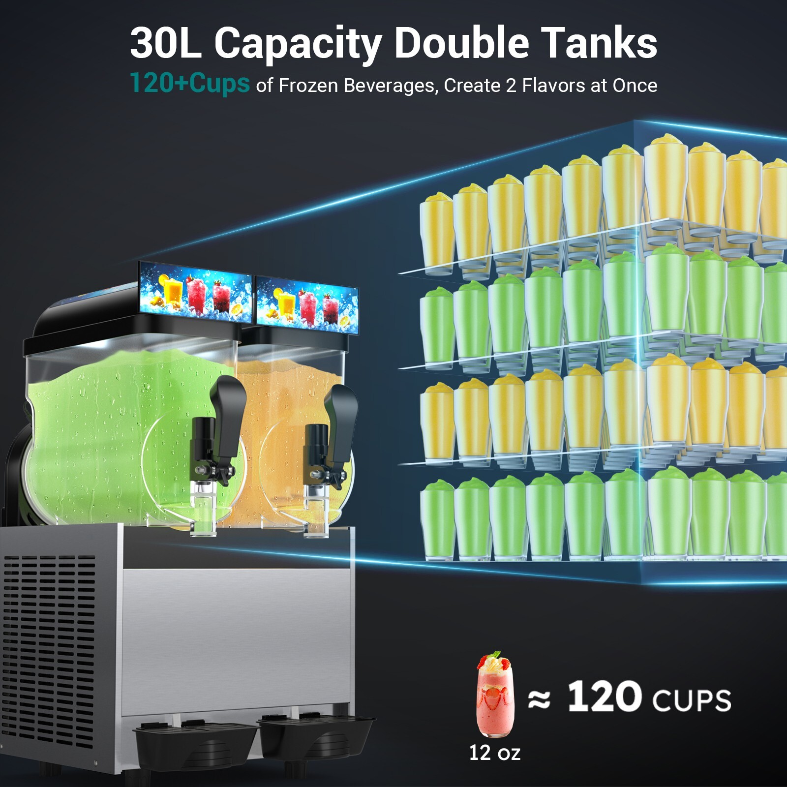 8 Gal Commercial Margarita Machine LED Light 15L×2 Tanks Commercial Frozen Drink