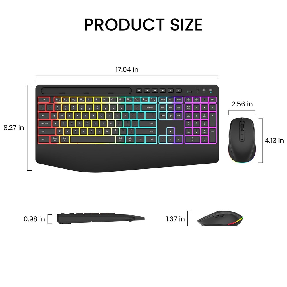 Wireless Keyboard and Mouse Combo - Dual System RGB Backlit Mouse and Keyboar...