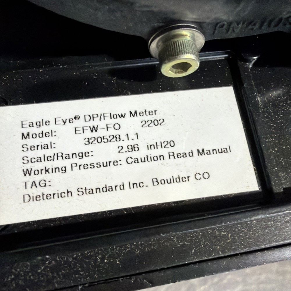 Dieterich Standard EFW-FO 2202 Eagle Eye Variable Area Flow Meter 30-100cfm Nos