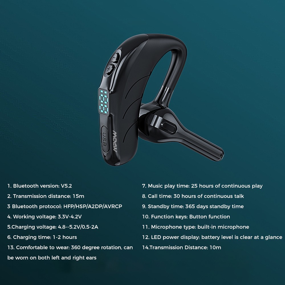 Mpow Single-Ear Office Trucker Bluetooth Headset Noise Cancelling Wireless