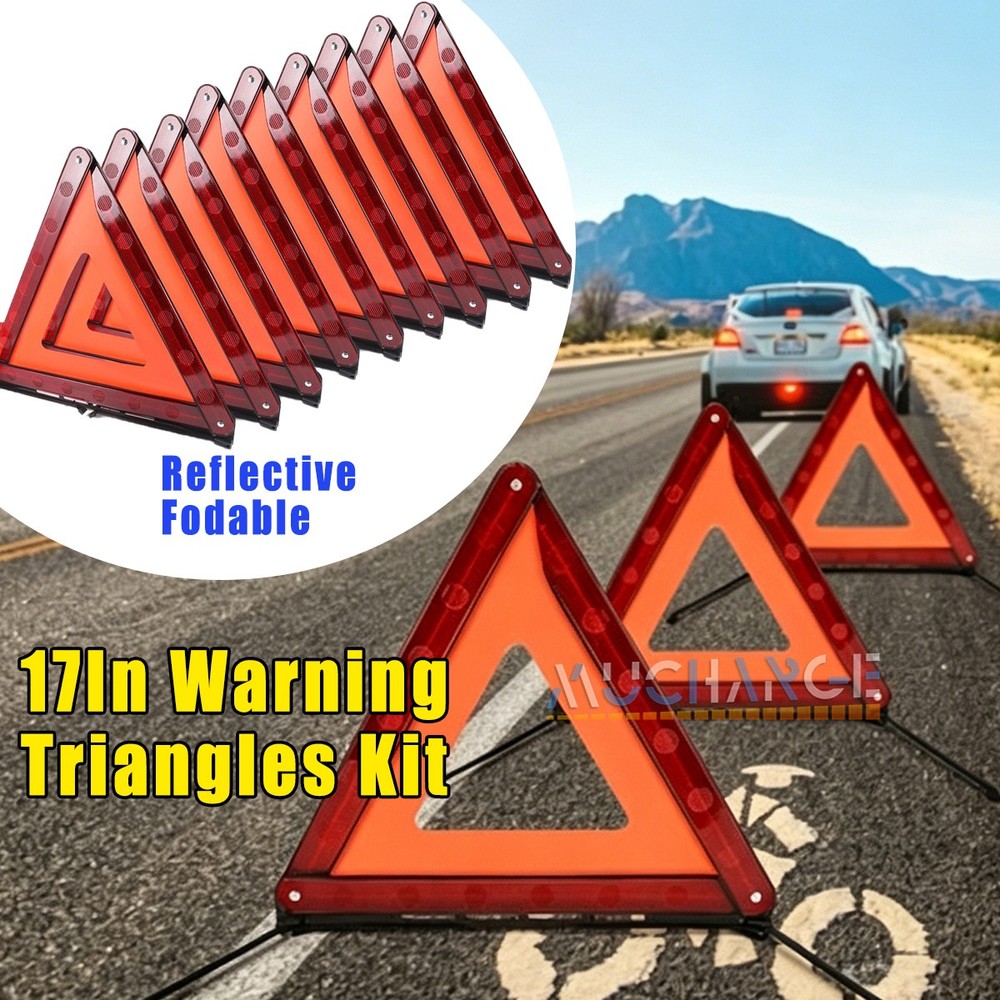 Lot 3-9 Emergency Warning Triangles 17 " Reflector Safety Triangles DOT Approved