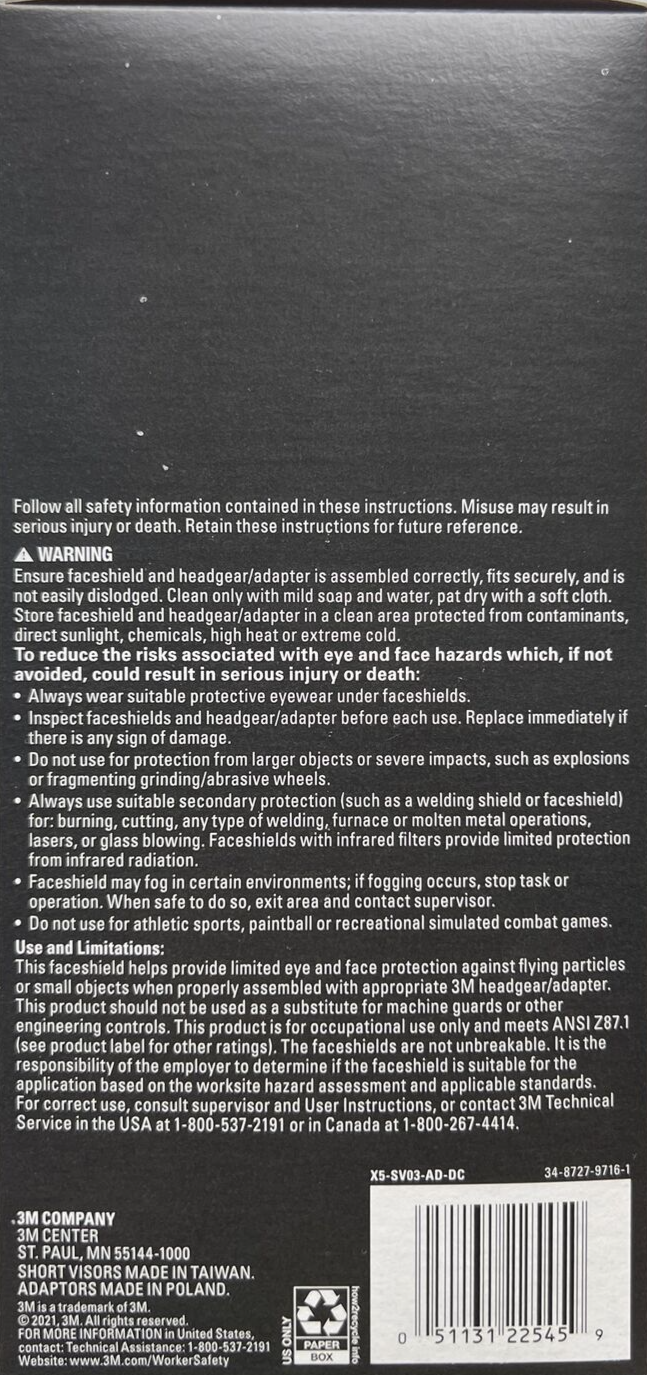 3M Visor for X5000 Safety Helmet Anti-Fog Lens Anti-Scratch 1 Unit