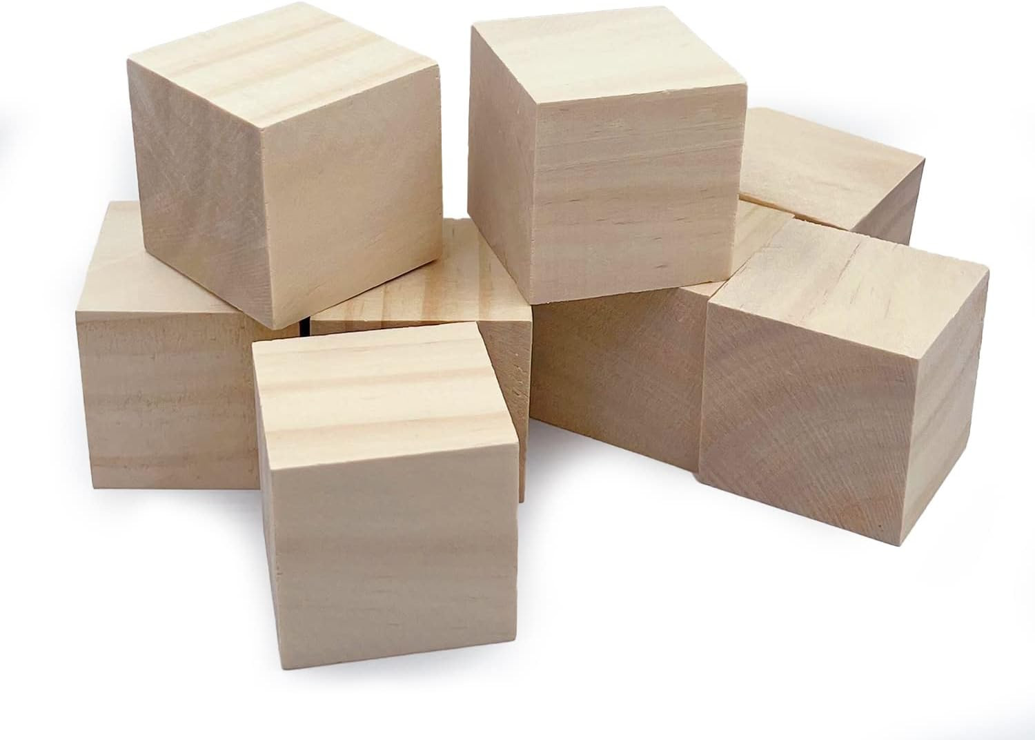 Wood Blocks for Crafts, Unfinished Wood Cubes, 2 Inch Natural Wooden Blocks, Pa