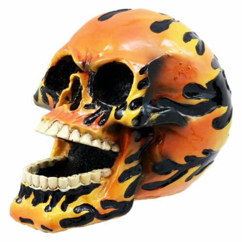 6.5" Length Hand Painted Flaming Human Skull Statue Skeleton Head Figure HOT!!