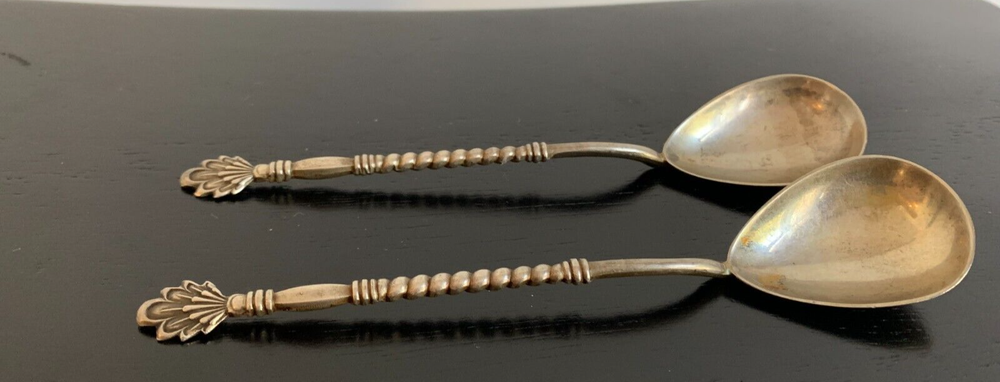 Solid Silver 875 USSR Soviet Ukraine 2 Tea Spoons 5.8" Vintage 43 gr
