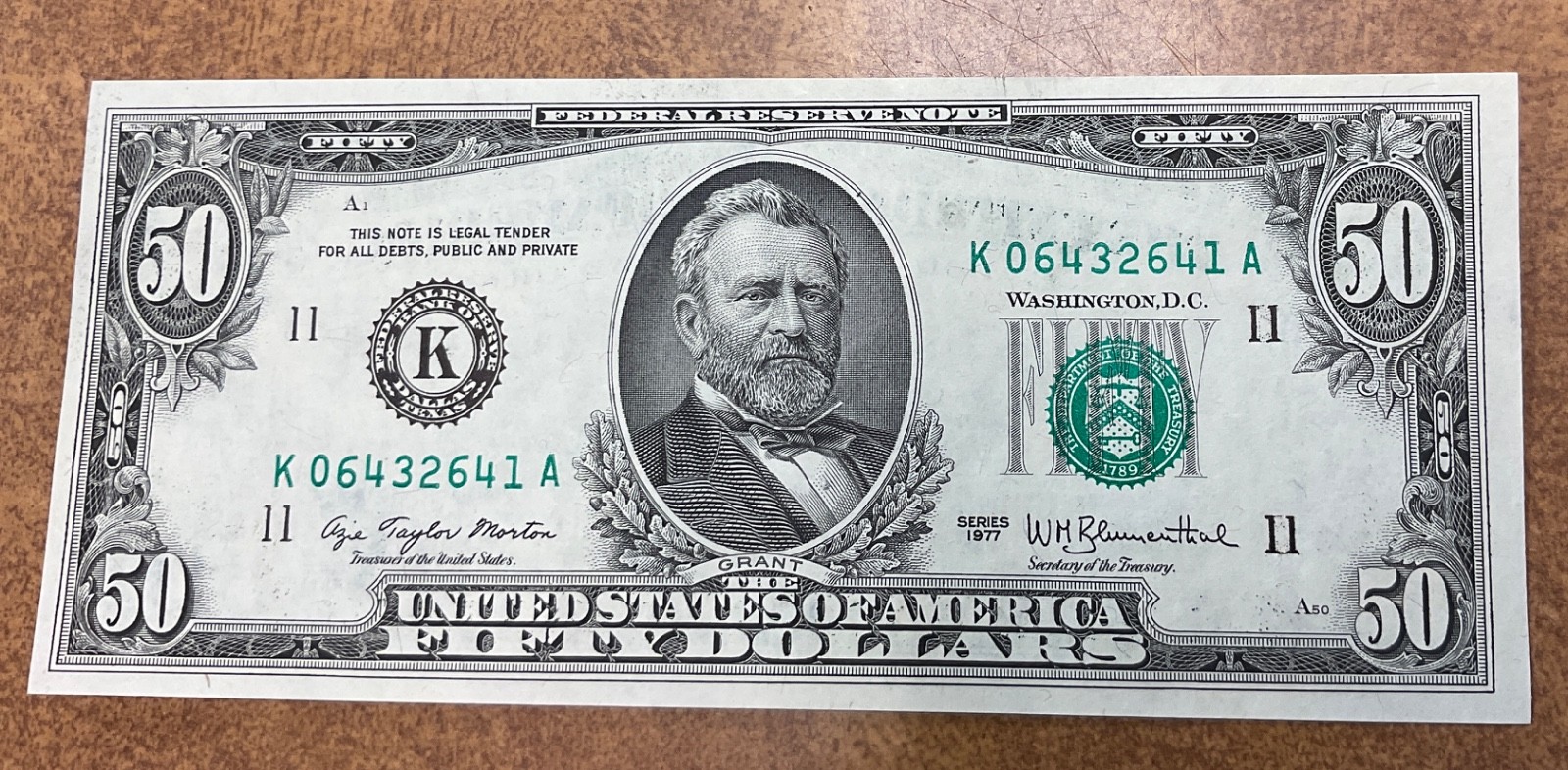 1977 $50.00 Dollar  FRN  1   CRISP UNC  K DALLAS.