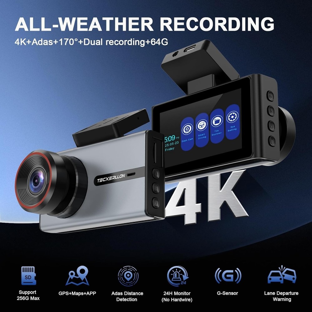 Advanced 4K Dash Camera with Touchscreen, Night Vision & 64GB Card - Easy Setup