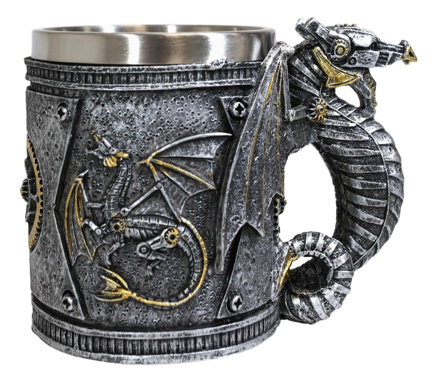 Silver Surfer Steampunk Cyborg Robotic Dragon Beer Stein Tankard Coffee Cup Mug