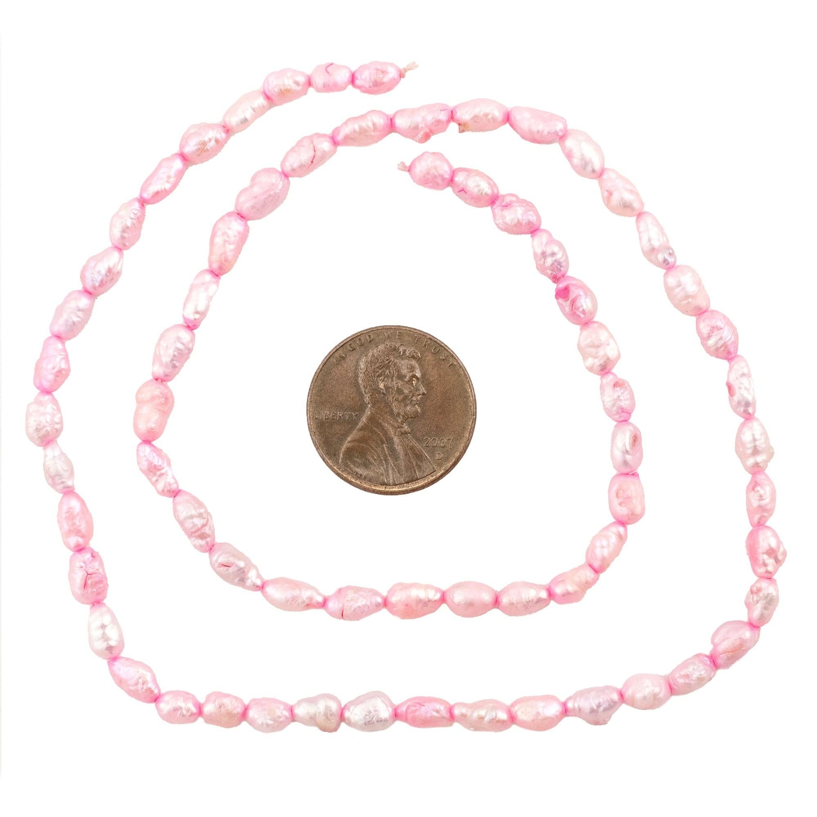 Bright Pink Vintage Japanese Rice Pearl Beads 4mm Oval 16 Inch Strand