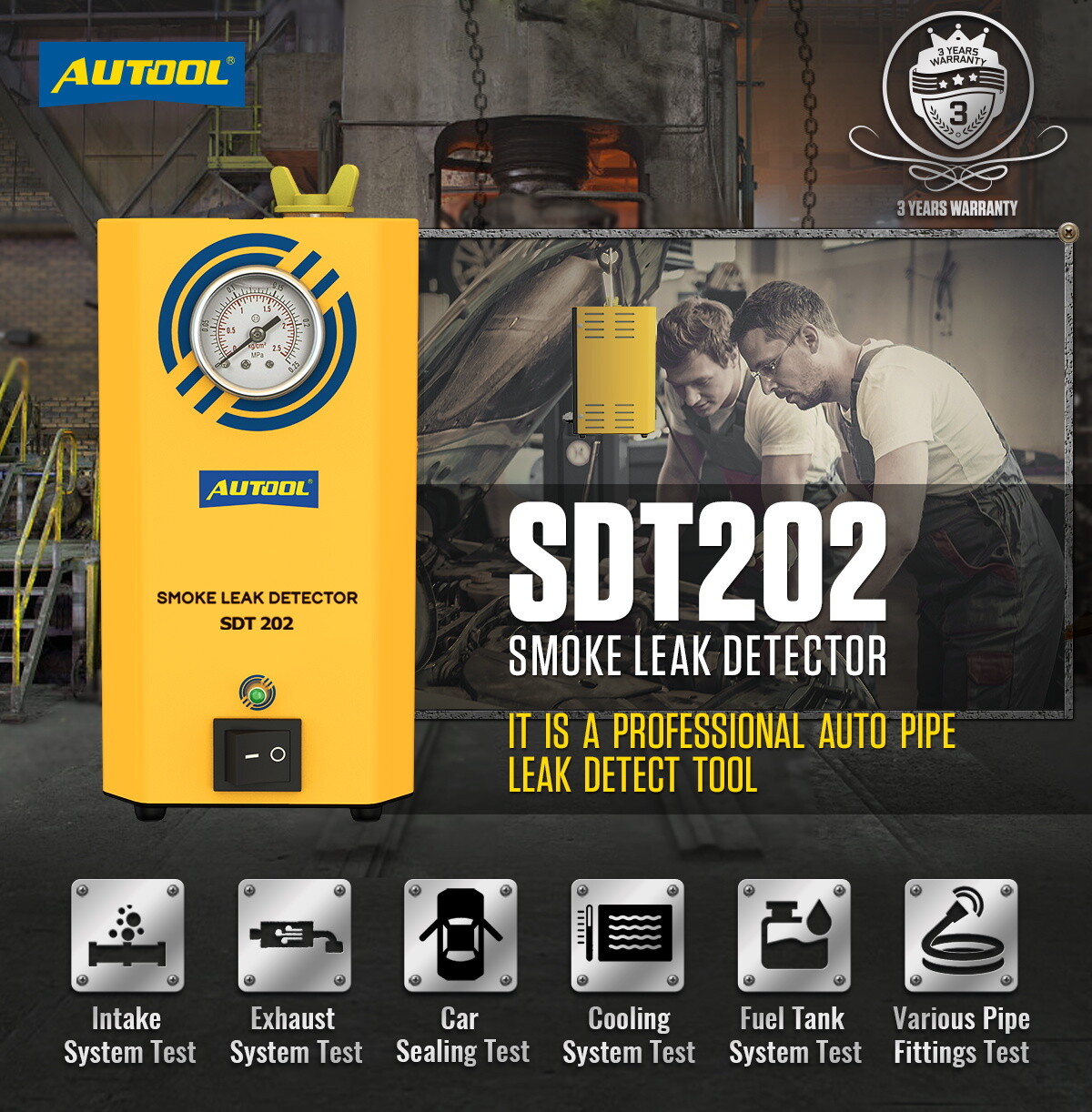 AUTOOL SDT202 EVAP Smoke Machine Automotive Fuel Pipe Smoke Leak Detector Tester