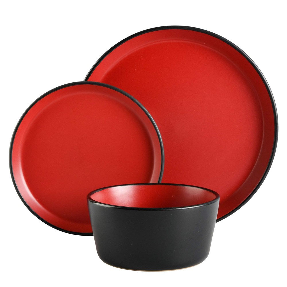 Sofia Coupe Stoneware Dinnerware Set, for 4 (12pcs), Matte Red