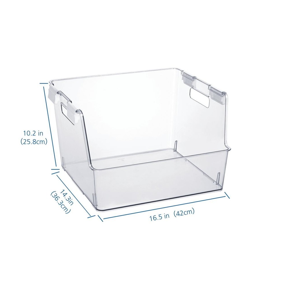 Large Clear Plastic Stackable Bin Closet W/ White Latches