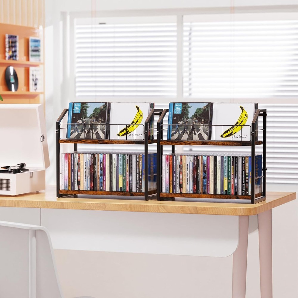 Double-tier CD rack (two-piece set), accommodates 120 standard CDs, brown