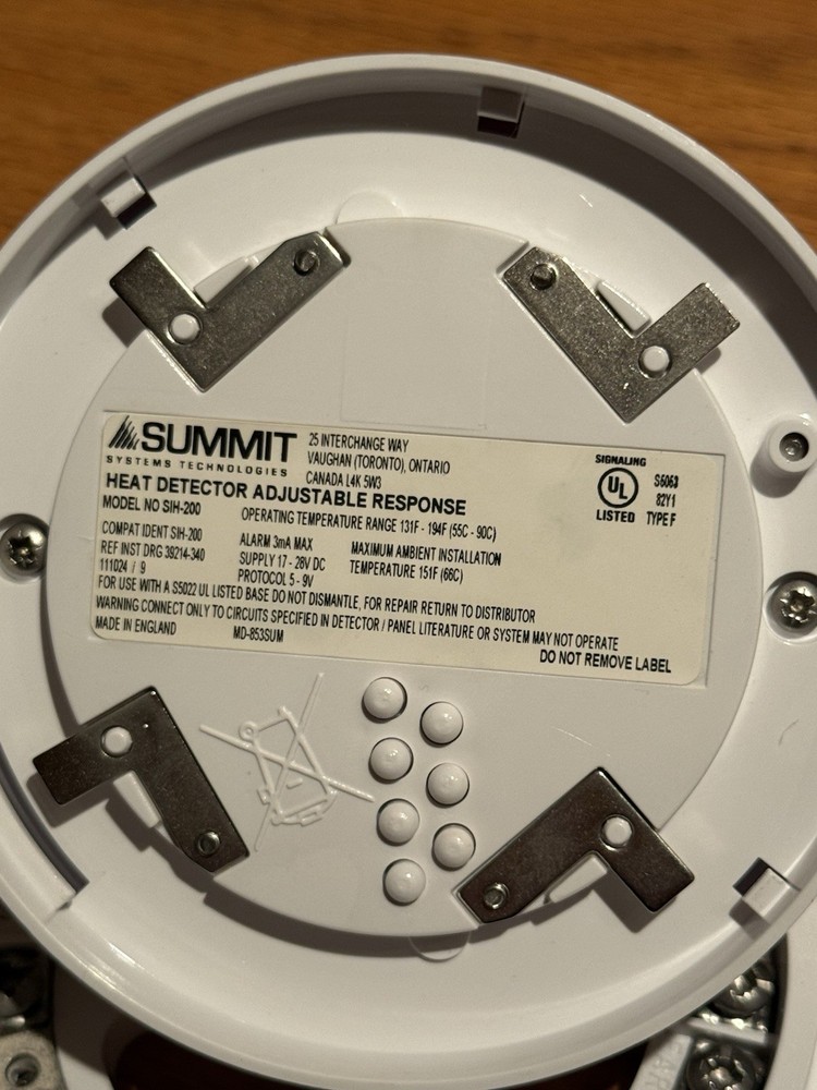 SUMMIT HEAT DETECTOR ADJUSTABLE RESPONSE SIH-200 WITH BASE