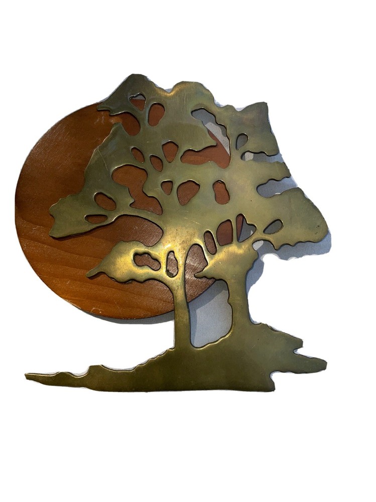 brass tree with wooden moon