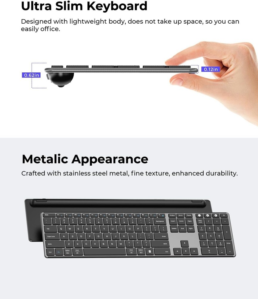 Ultra-Slim Multi-Device Wireless Keyboard & Mouse Combo - Quiet, Stylish Design