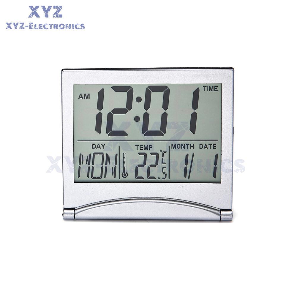 Digital Travel Alarm Clock Foldable Calendar Temperature Timer LCD Clock
