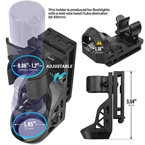 Adjustable Flashlight Holster for Belt - Rotatable Torch Holder with Side Lock S
