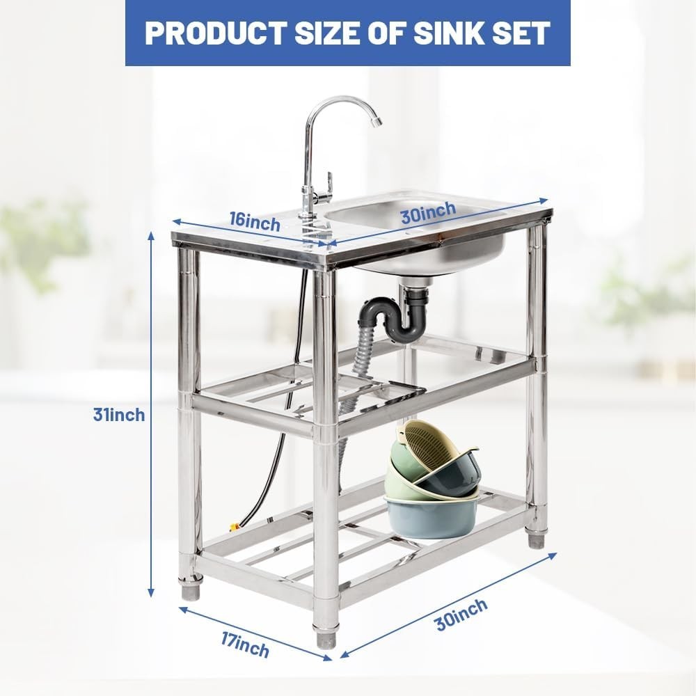 31x17x30 inStainless Steel Utility Sink Single Freestanding Commercial Sink Set