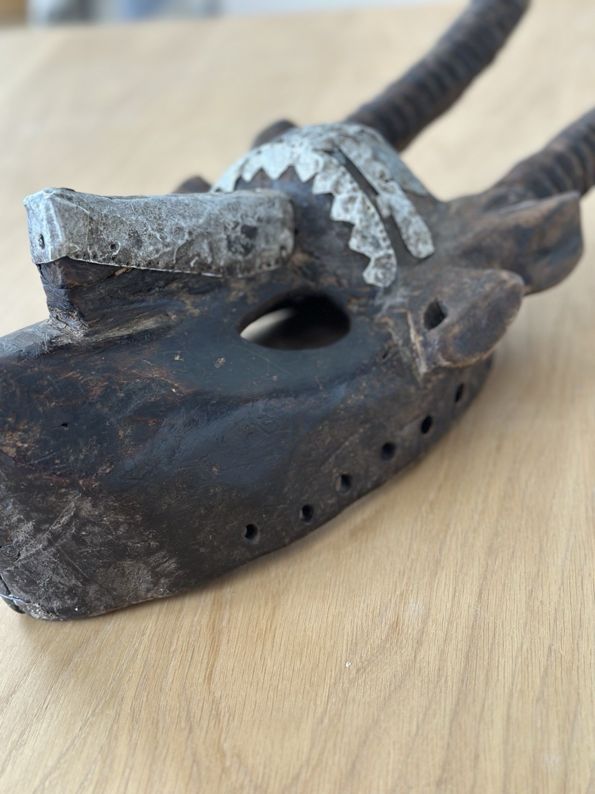 Antique African Antelope Mask Hand Carved Wooden Tribal Art Early 20th Century