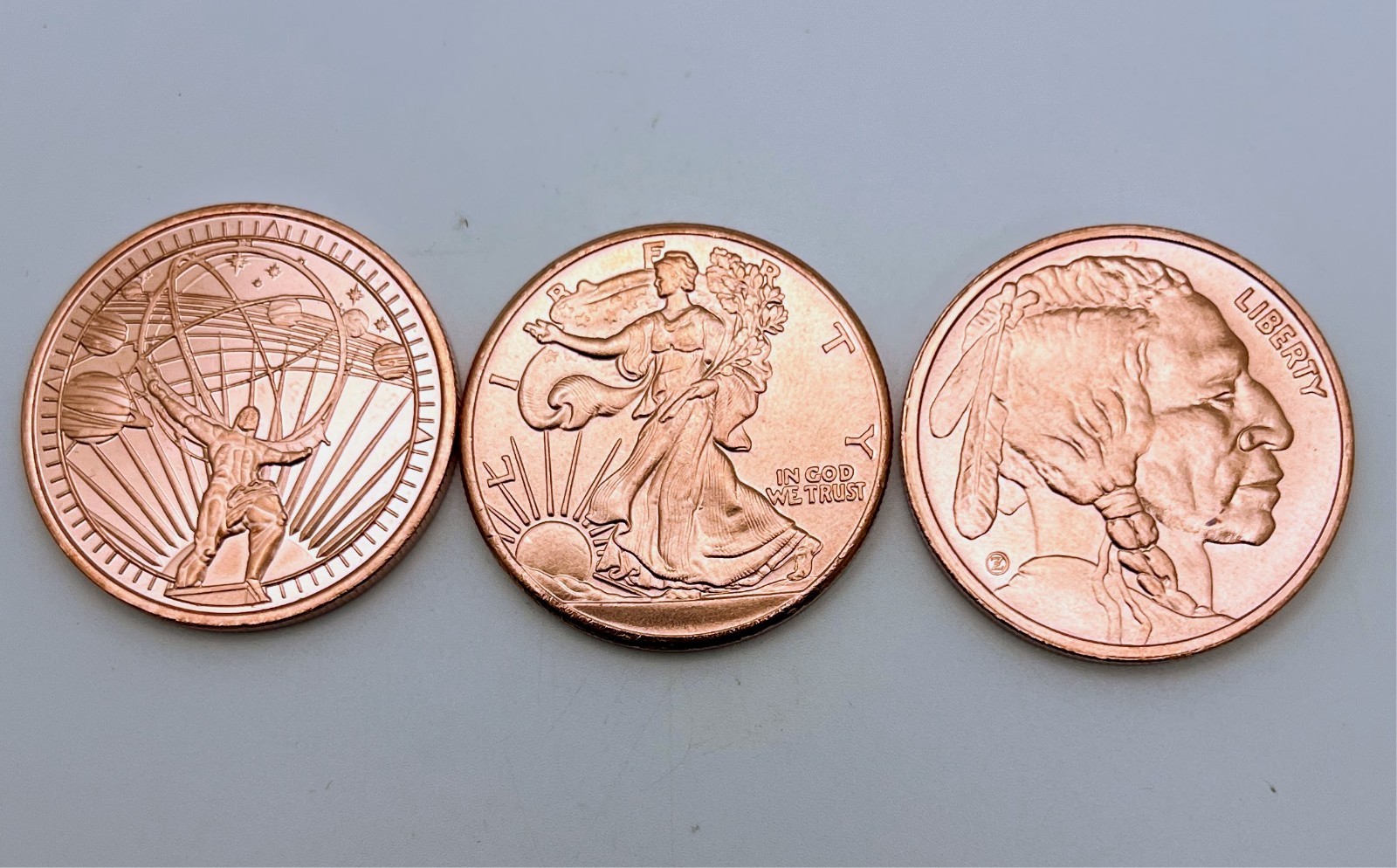 Random 1 Oz Copper Round 3 Designs Buffalo Walking Liberty Atlas .999 Ebay Live
