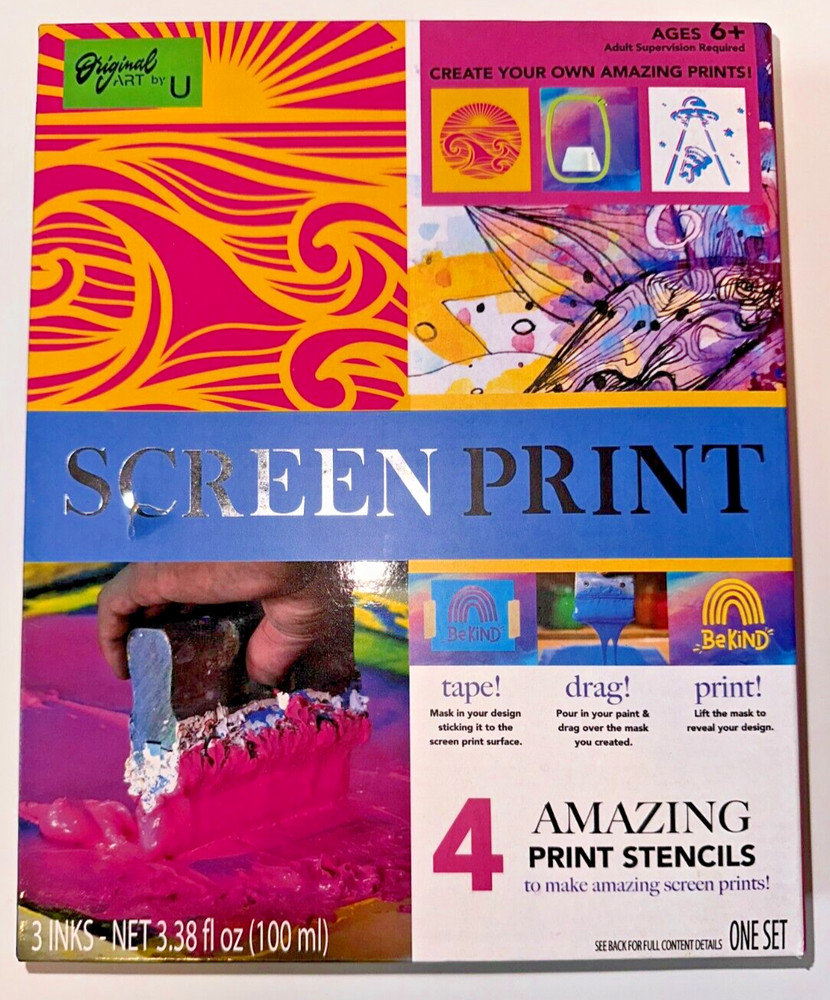 Original Art By U Screen Printing Kit • 4 Stencils • Screen • 3 Inks • Squeegee