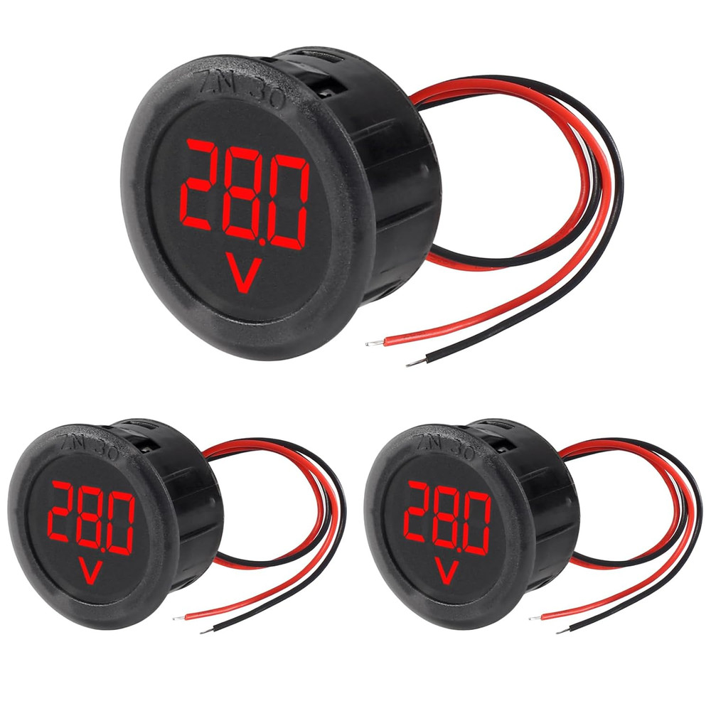 3Pcs DC 4-100V LED Digital Display Circular Two-Wire Voltmeter DC Digital Voltme