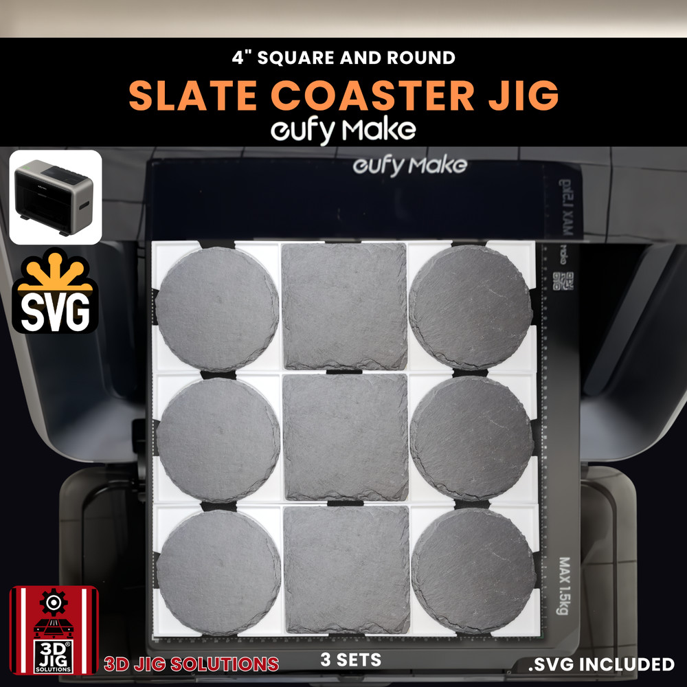 EufyMake E1 UV Printer Jig | 4" Round & Square Slate Coaster Template