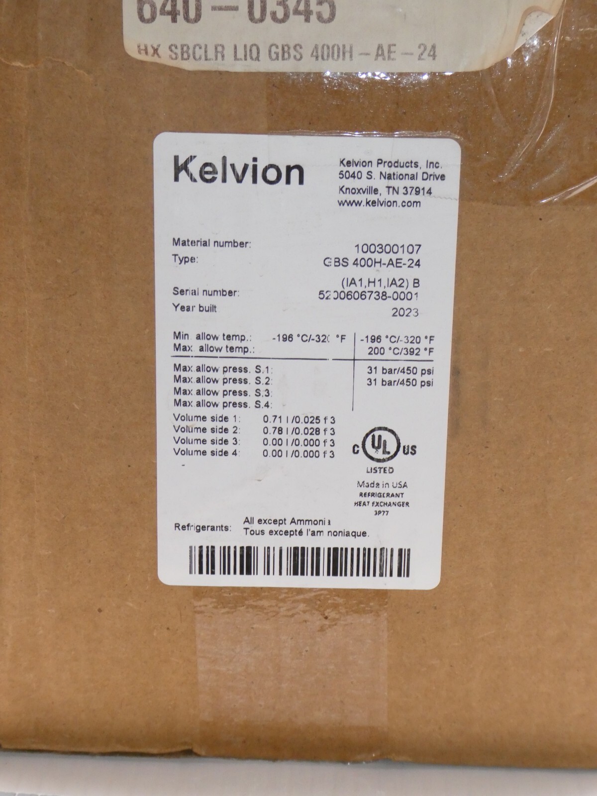 Kelvion GBS400H-AE-24 31 Bar 450Psi Brazed Plate Heat Exchanger