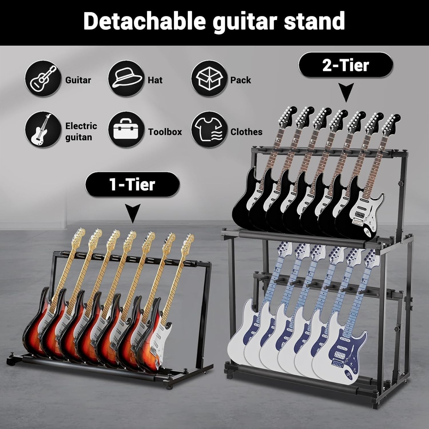 Multi Guitar Stand Folding 14 Standing Floor Multiple Guitars Display Rack Adjus