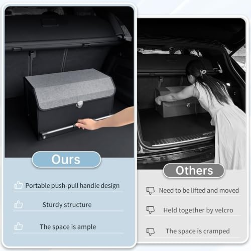 Car Trunk Organizer, Leather Trunk Organizer with Push-pull Handle Large Grey