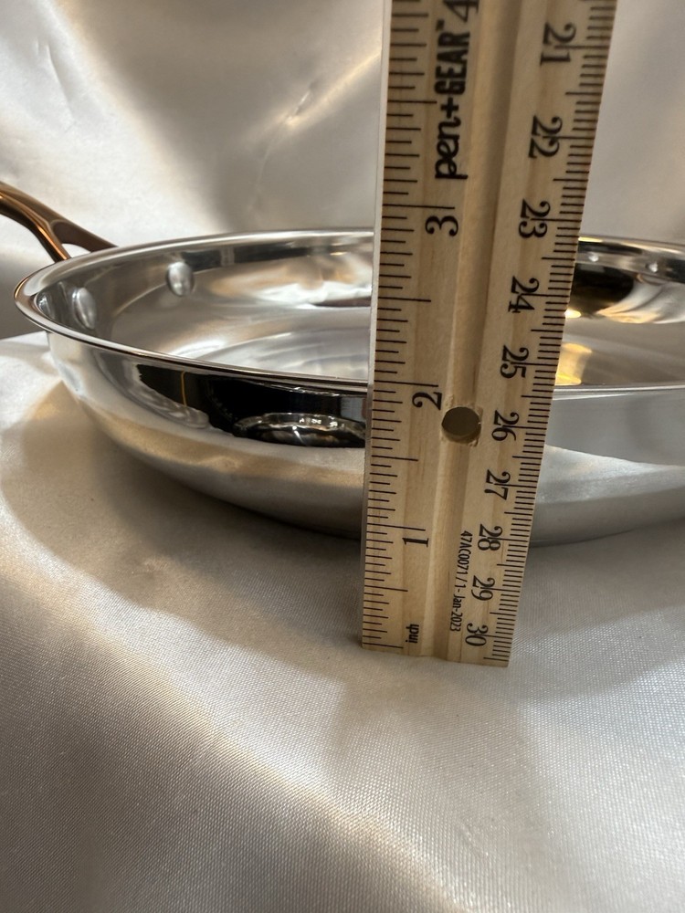 Wolfgang Puck 6 PC Stainless Cookware Set Copper Handles, Knobs Glass Lids