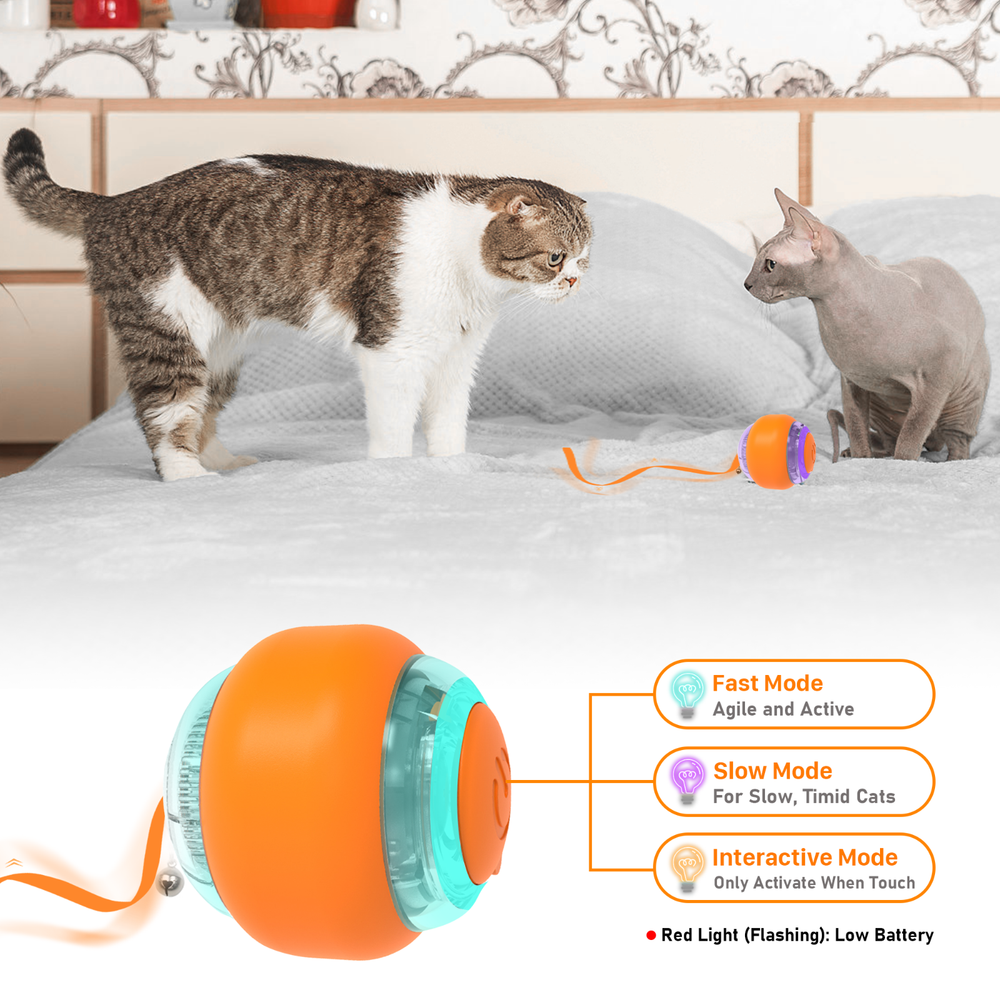 Interactive Cat Toy Balls w/ Ring Bell LED Ribbon Automatic Smart Bouncing Balls