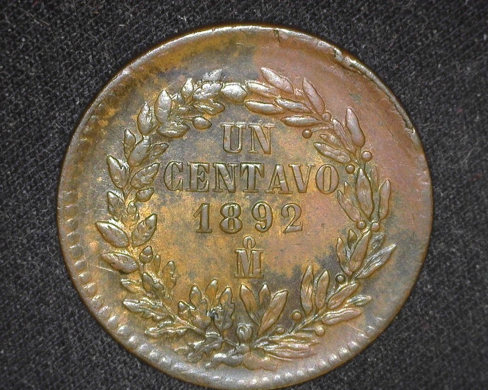 MEXICO 1892 Mo 1 CENTAVO KM391.6 EXTREMELY FINE ~48