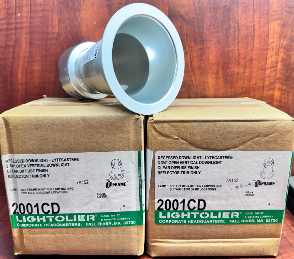 2 Pk Philips Lightolier 2001CD, White Reflector Trim for 3-3/4" Open Downlight
