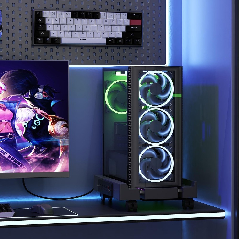 Adjustable Computer Tower Stand with Charging Station, PC Stand for Floor, Mo...
