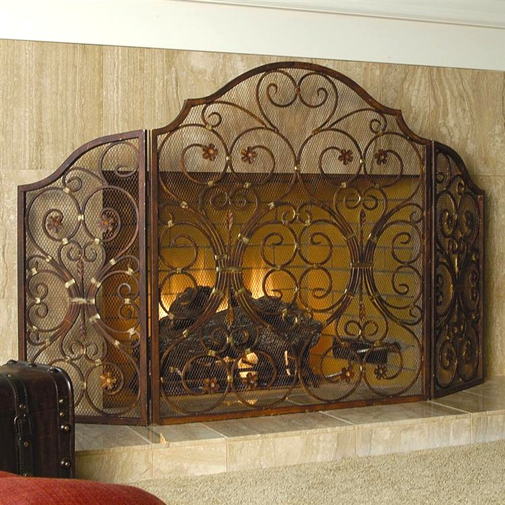 Provincial Scroll Classic Fireplace Fire Screen Triple Panel ~ SPI Home 55321