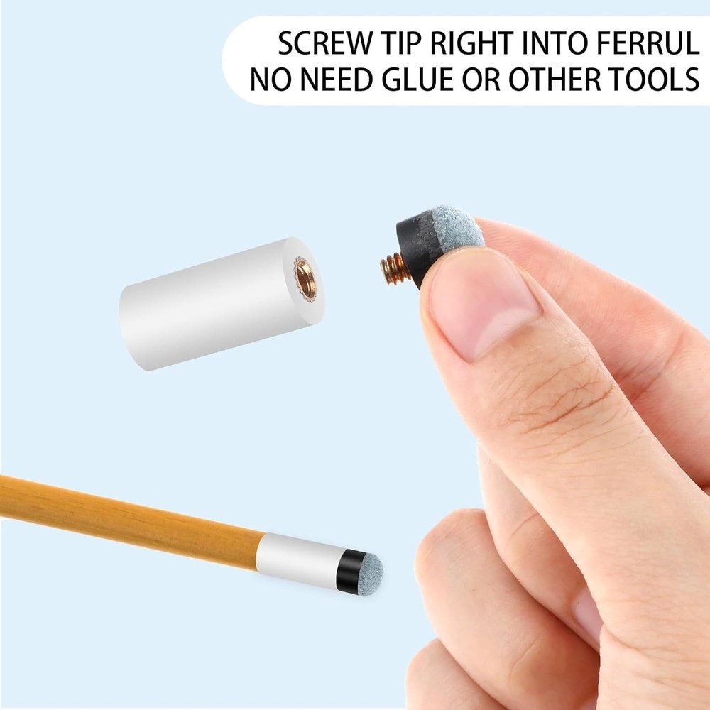 10 Sets Screw on Pool Cue Tips Replacement Billiard Cue Tips with White Pool