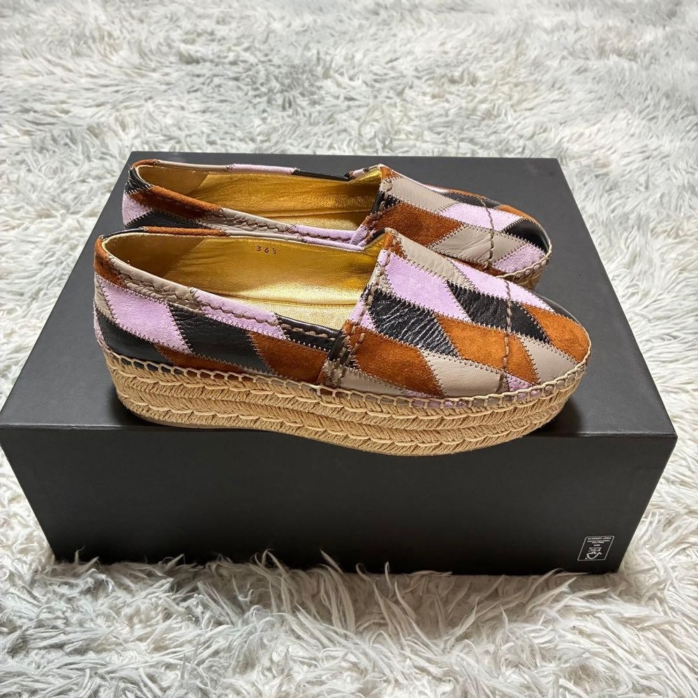 Prada Espadrilles Patchwork Leather Multicolor Women's Size EU36.5/US6.5