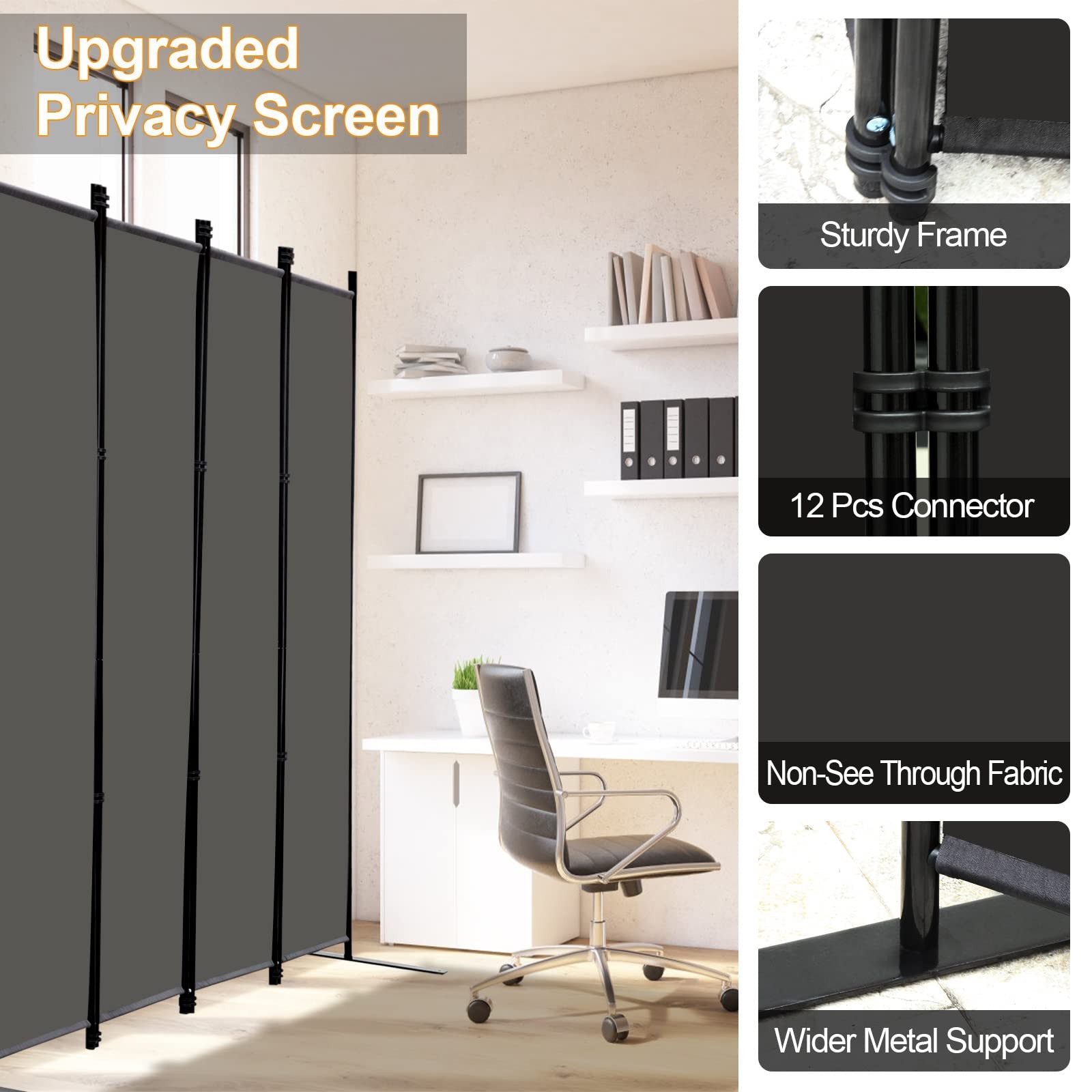 4 Panel Room Divider Screen 6Ft Tall Foldable Privacy Dividers Indoor Wall Pa...