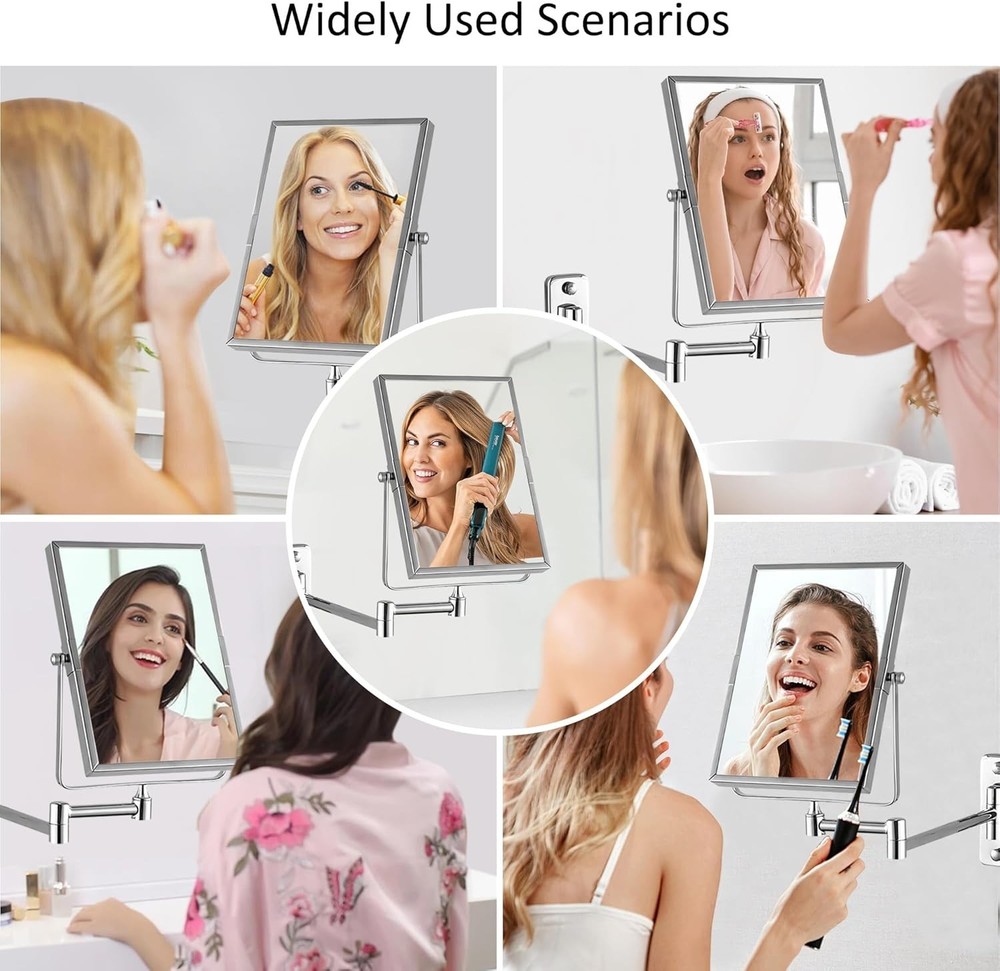 3X Magnifying Wall Mounted Vanity Makeup Mirror Rectangular 8x6 Inch W/