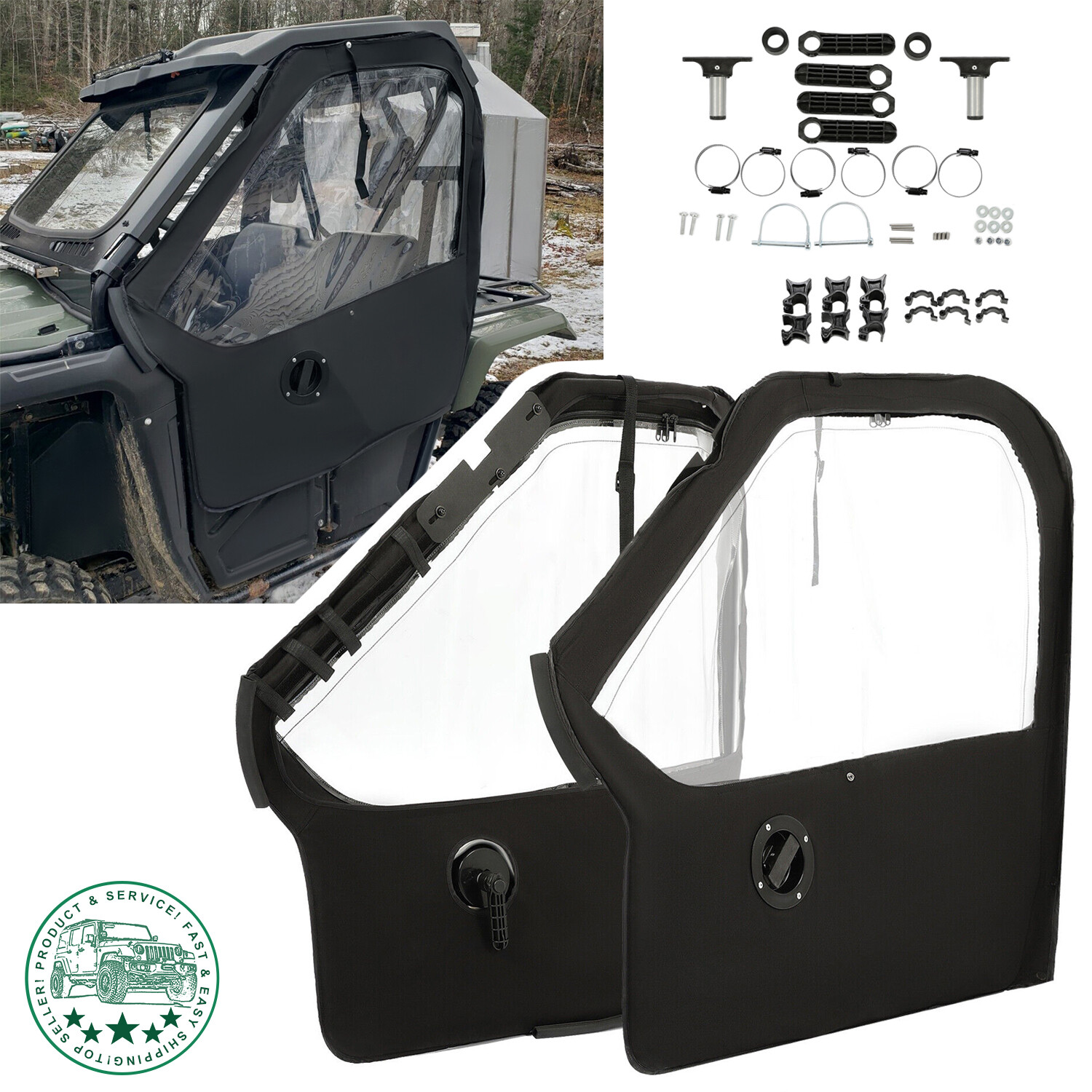 Left & Right Soft Doors Nylon Door+Plastic Window For Honda Pioneer 500 20-24