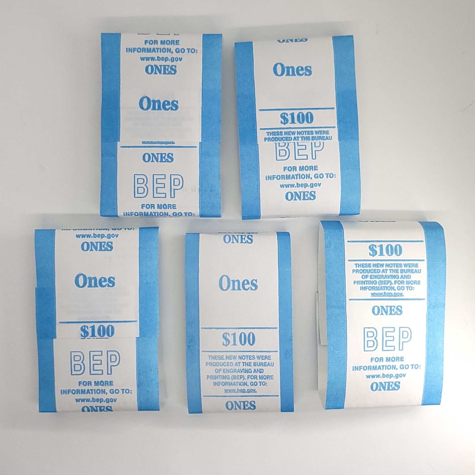 BEP Money Straps For 1 Dollar Bill Currency Bands Holds 100 Notes Lot of 5