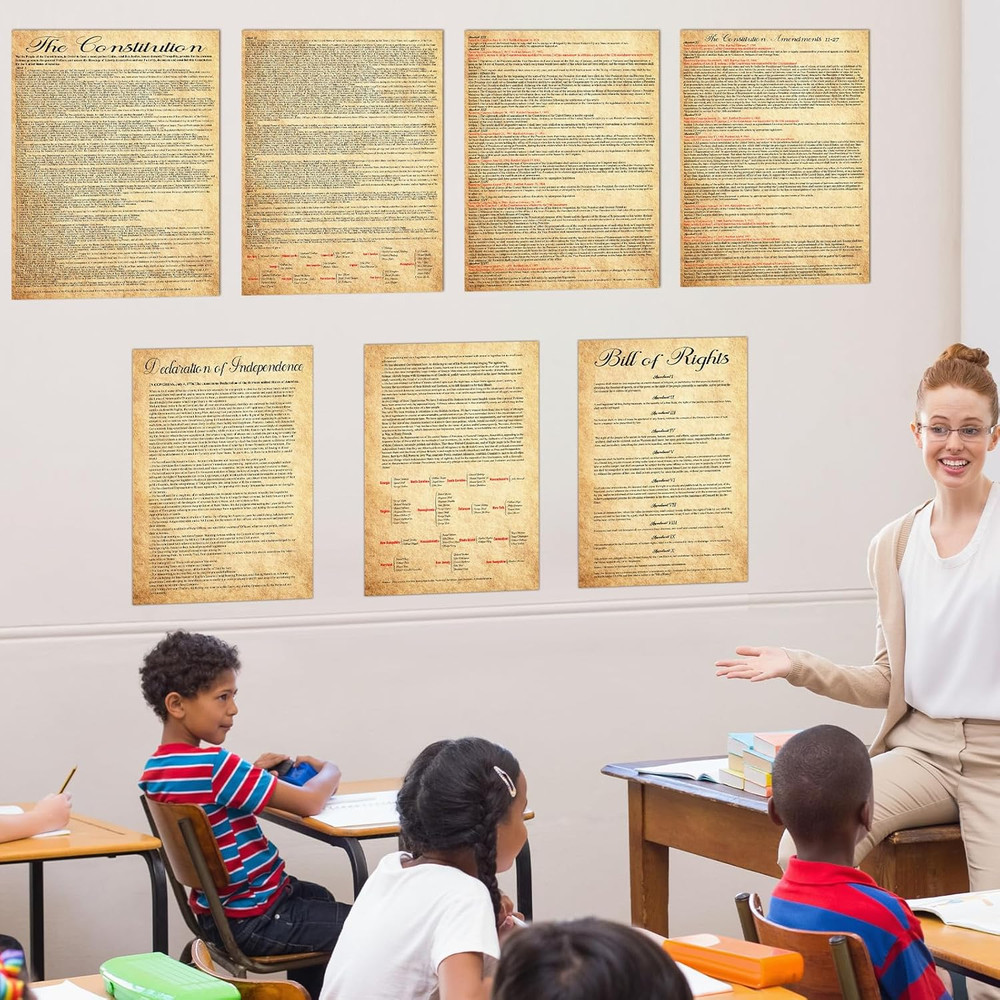 7Pcs American Founding Documents Poster US Constitution with All Amendments