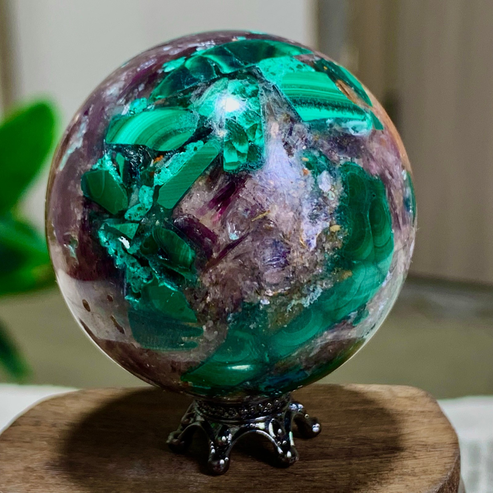 105G Newly discovered rare malachite purple mica symbiotic sphere restoration