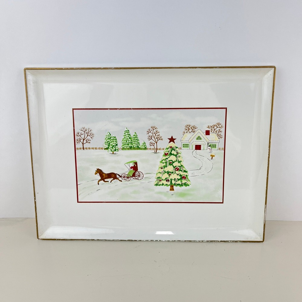 Otagiri Lacquerware Serving Tray Gibson Greeting Holiday Design Sleigh Ride