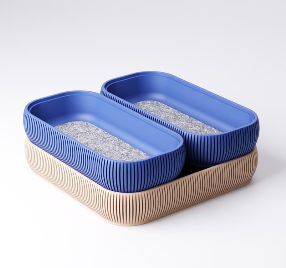 Studio Loup Stackable Desk Trays Type 4 Set Blue Beige Felt